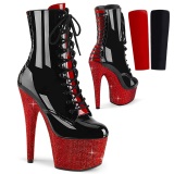 BEJ-1020FH-7 - 18 cm bota salto alto plataforma pleaser strass preto vermelho
