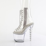 Beaded - 18 cm bota salto alto plataforma pleaser strass transparente