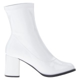 Branco Envernizado 7,5 cm GOGO-150 botinha com salto grosso stretch