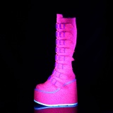 Cunha alto 14 cm S815 plataforma botas mulher com fivelas rosa neon
