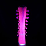 Cunha alto 14 cm S815 plataforma botas mulher com fivelas rosa neon