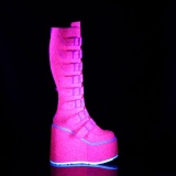 Cunha alto 14 cm S815 plataforma botas mulher com fivelas rosa neon