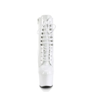 Envernizado 18 cm SKY-1020 Branco botinha femininos com cadarco salto alto