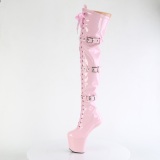 Envernizado 20 cm CRAZE-3028 Heelless overknee botas saltos plataforma pony rosa