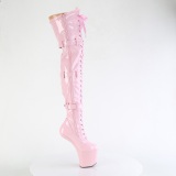 Envernizado 20 cm CRAZE-3028 Heelless overknee botas saltos plataforma pony rosa