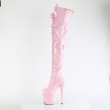 Envernizado 20 cm FLAMINGO-3028 botas longas acima do joelho com fivelas rosa