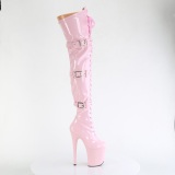 Envernizado 20 cm FLAMINGO-3028 botas longas acima do joelho com fivelas rosa