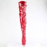 Envernizado Vermelho 15 cm DELIGHT-3022 botas altas da coxa com ataduras