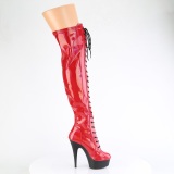 Envernizado Vermelho 15 cm DELIGHT-3029 botas altas da coxa com ataduras