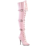 Envernizado rosa 13 cm SEDUCE-3028 botas altas da coxa com ataduras
