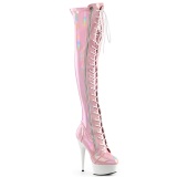 Envernizado rosa 15 cm DELIGHT-3029 botas altas da coxa com ataduras
