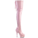 Envernizado rosa 15 cm DELIGHT-3063 botas altas da coxa com ataduras