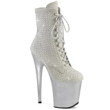 FLAMINGO-1020RM 20 cm bota salto alto plataforma pleaser strass prata