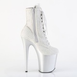 FLAMINGO-1020RM 20 cm bota salto alto plataforma pleaser strass prata