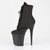 FLAMINGO-1020RM 20 cm bota salto alto plataforma pleaser strass preto
