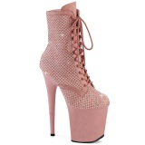 FLAMINGO-1020RM 20 cm bota salto alto plataforma pleaser strass rosa