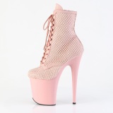 FLAMINGO-1020RM 20 cm bota salto alto plataforma pleaser strass rosa