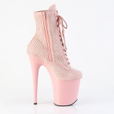 FLAMINGO-1020RM 20 cm bota salto alto plataforma pleaser strass rosa