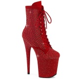 FLAMINGO-1020RM 20 cm bota salto alto plataforma pleaser strass vermelho