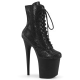 FLAMINGO-1020RS 20 cm bota salto alto plataforma pleaser strass preto