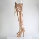 Glitter Ouro 18 cm PEEP TOE botas altas de salto alto com ataduras