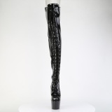 Glitter preto 18 cm PEEP TOE botas altas de salto alto com ataduras