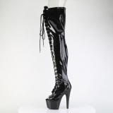 Glitter preto 18 cm PEEP TOE botas altas de salto alto com ataduras