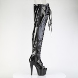 Glitter preto 18 cm PEEP TOE botas altas de salto alto com ataduras