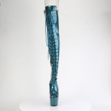 Glitter verde azulado 18 cm PEEP TOE botas altas de salto alto com ataduras