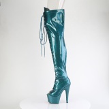 Glitter verde azulado 18 cm PEEP TOE botas altas de salto alto com ataduras