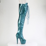 Glitter verde azulado 18 cm PEEP TOE botas altas de salto alto com ataduras