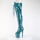 Glitter verde azulado 20 cm PEEP TOE botas altas de salto alto com ataduras
