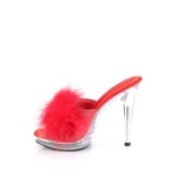 Imitação de couro 12,5 cm GLORY-501F-8 penas tamancos saltos altos Vermelho