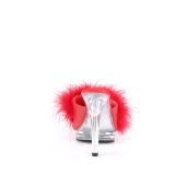 Imitação de couro 12,5 cm GLORY-501F-8 penas tamancos saltos altos Vermelho