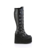 Imitação de couro 14 cm demoniacult botas plataforma da coxa bezerro largos
