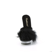 Imitação de couro 15 cm SULTRY-601F penas tamancos saltos altos preto