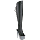 Imitação de couro 18 cm BEJEWELED-DM-7 Botas Altas Plataforma Pedra Cristal