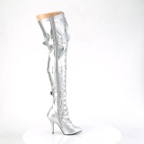 Imitação de couro prata 13 cm SEDUCE-3028 botas altas da coxa com ataduras