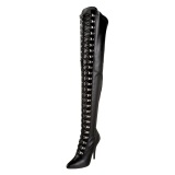 Imitação de couro preto 13 cm SEDUCE-3024 botas altas da coxa com ataduras
