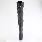 Imitação de couro preto 15 cm DELIGHT-3022 botas altas da coxa com ataduras