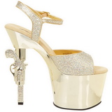 Ouro 18 cm Pleaser REVOLVER-709G Saltos Altos Cromo Plataforma