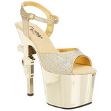 Ouro 18 cm Pleaser REVOLVER-709G Saltos Altos Cromo Plataforma