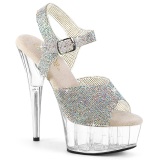 Prata 15 cm DELIGHT-N transparente plataforma sapatos de salto com strass