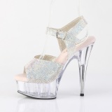 Prata 15 cm DELIGHT-N transparente plataforma sapatos de salto com strass
