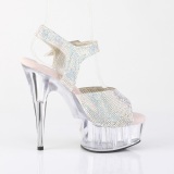 Prata 15 cm DELIGHT-N transparente plataforma sapatos de salto com strass