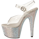 Prata 18 cm Pleaser BEJEWELED-708DM Strass Plataforma Saltos Altos