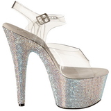 Prata 18 cm Pleaser BEJEWELED-708DM Strass Plataforma Saltos Altos
