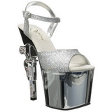 Prata 18 cm Pleaser REVOLVER-709G Saltos Altos Cromo Plataforma