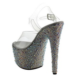 Prata Pedra Cristal 18 cm BEJEWELED-708MS Plateau Sapatos Salto Alto