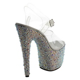 Prata Pedra Cristal 18 cm BEJEWELED-708MS Plateau Sapatos Salto Alto